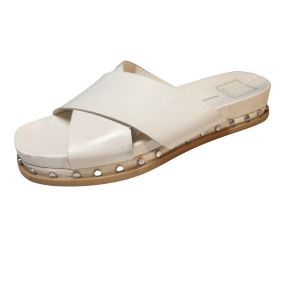 Dolce Vita Gracy Platform Sandal Slip On Slides White Leather Silver Studded 9.5 - Picture 1 of 11
